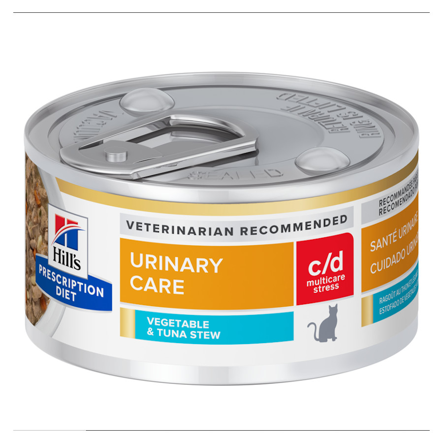 48 latas x 82 g Hill's Prescription Diet c/d Cuidado Urinario Estrés Estofado de Atún lata para gatos ¡Pack Ahorro!
